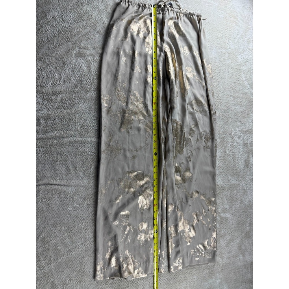 Zara Wide Leg Trousers Womens M Gray Gold‎ Metalic Drawstring Wasit Relaxed Fit - Picture 7 of 7